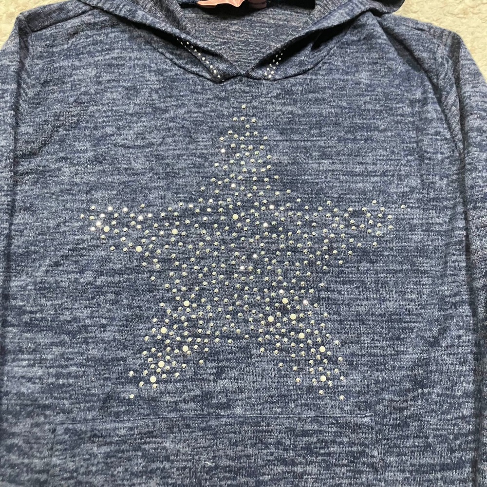 Y2K Glam Star Hoodie Blue Raver 2000s Embellished Size Large - Picture 2 of 7